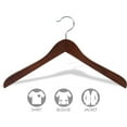 thumbnail image 2 of Concave Wooden Top Hanger with Walnut Finish, (Box of 12) Curved 1 Inch Thick Coat Hangers w/ Chrome Swivel Hook for Jackets, Fine Shirts, or Coats by International Hanger, 2 of 3