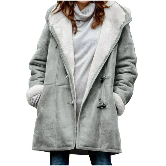 Dgankt Jackets for Women Velvet Double Breasted Hooded Fall Jacket Solid Color Casual Warm Winter Coat,Sizes S-5XL