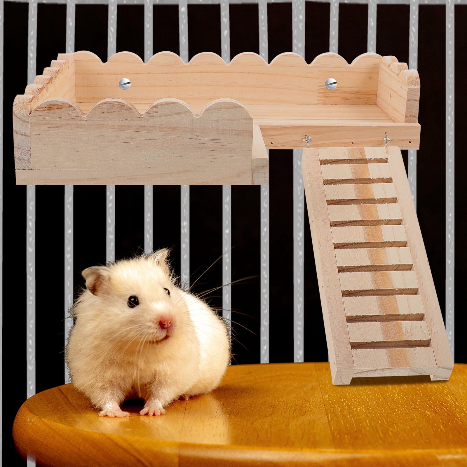 OFFIGAM Small Pet Hamster Play Platform Wood Toy in Khaki Color, 1 Set Cage Accessory for Hamsters and Small Animals