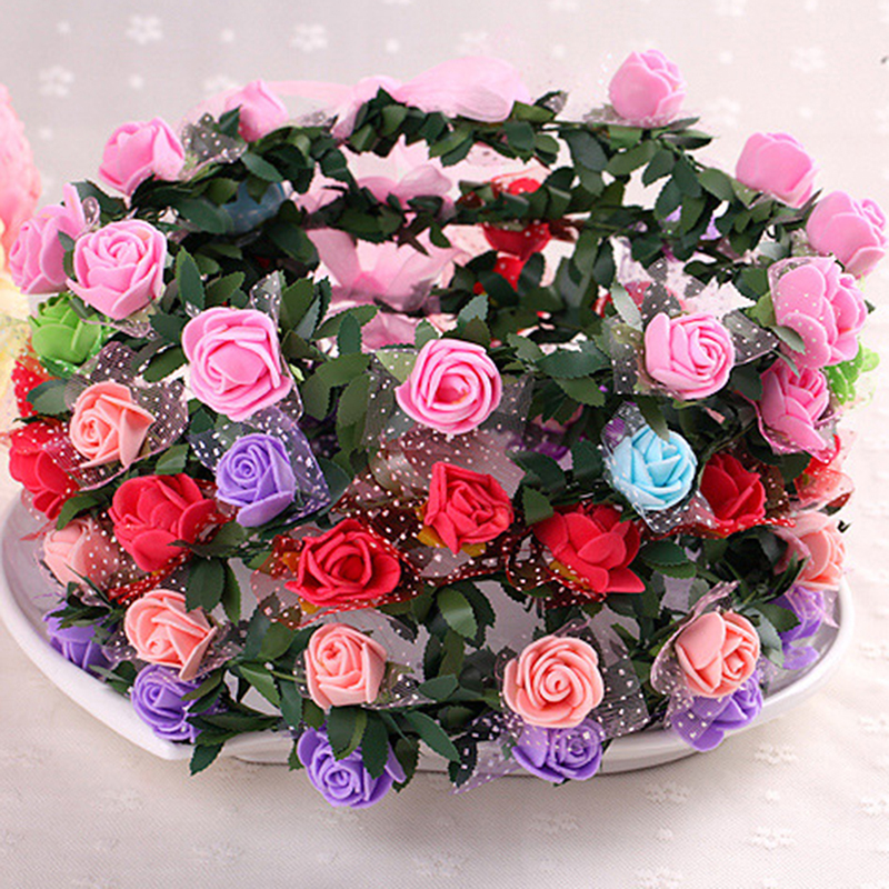 lady Bride Floral Headband Crown Rose Flower Hairband Garland Wreath Accessories