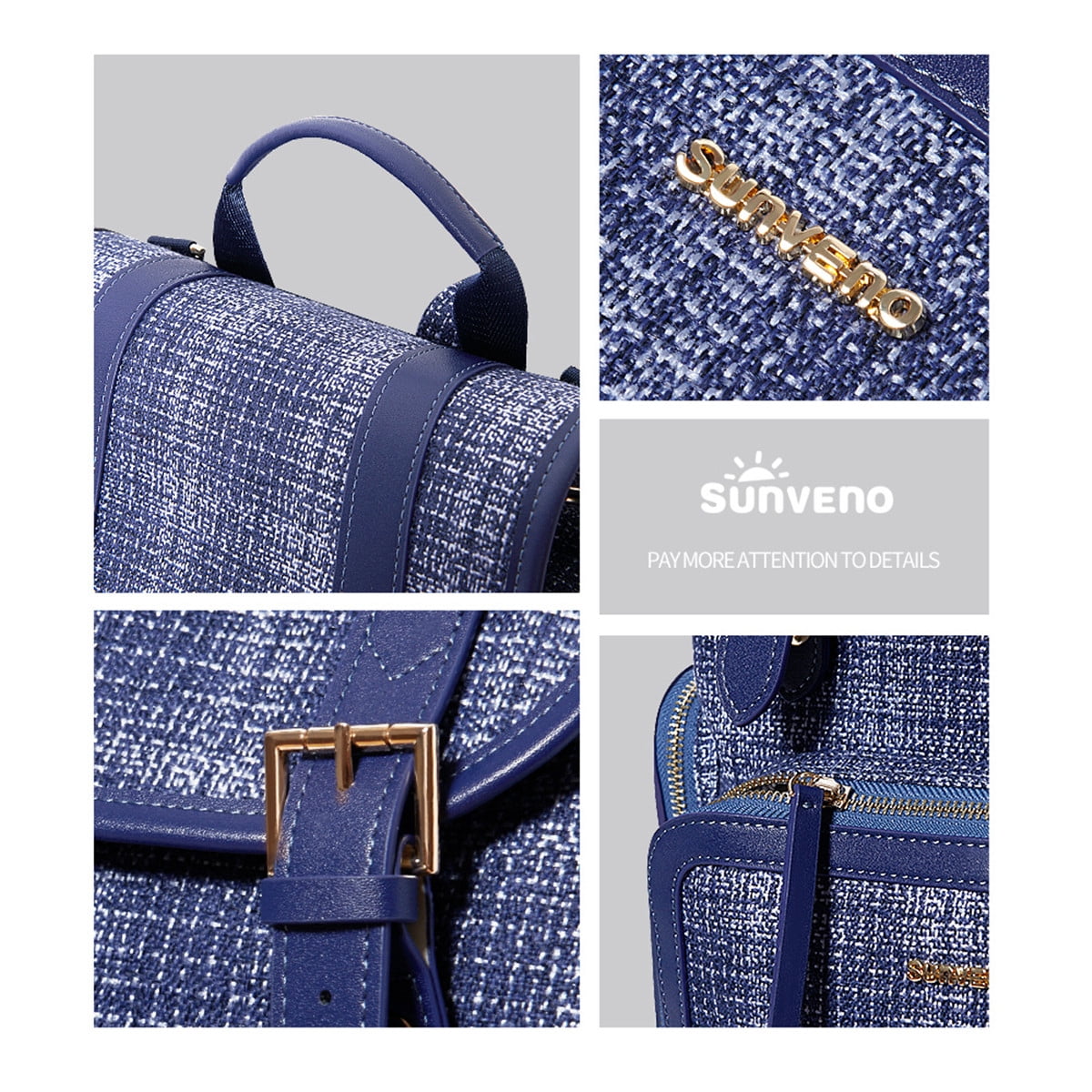 Sunveno Tweed Backpack Large Capacity Diaper Bag Nappy Organizer Backpack, Blue