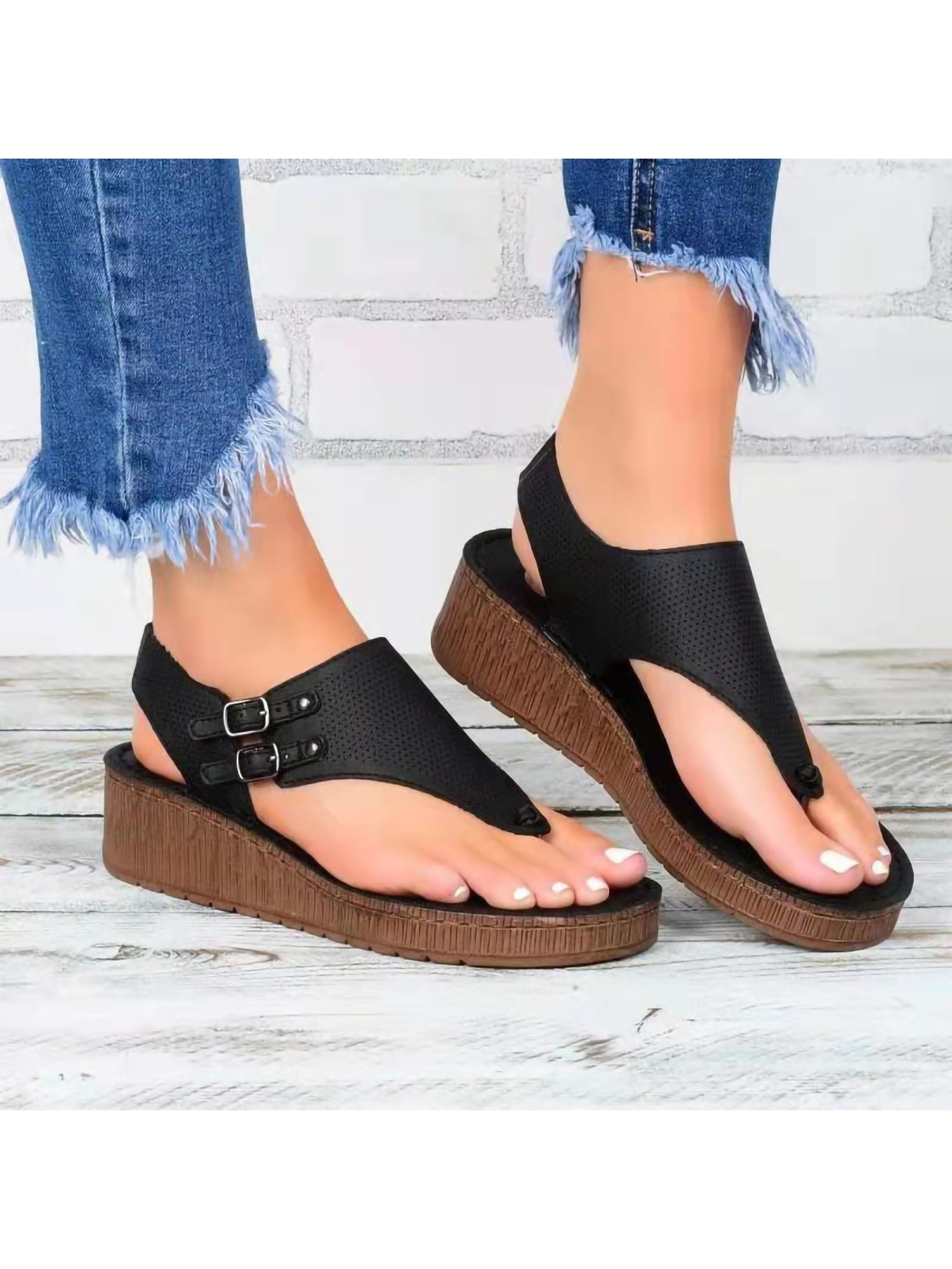 Harsuny Womens Wedge Sandals Comfortable Summer Thong Flip Flops ...