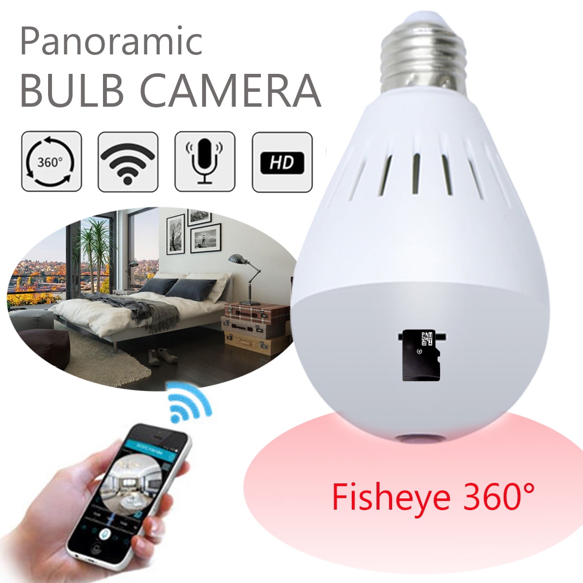 HD Wireless WIFI 1080P 360° IP Camera Indoor Security Infrared Light