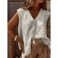 thumbnail image 4 of Women'S Embroidered Floral Crochet Vest Button Up Crop Summer Cowgirl Tops Country Concert Outfits White One size, 4 of 7
