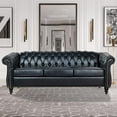 thumbnail image 5 of 84" Chesterfield Sofa – 3-Seater Black Leather Tufted Couch with Rolled Arms, Nailhead Detailing, Upholstered for Living Room, Bedroom, Office, 5 of 9