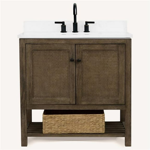 Legion Furniture WH5136-BR-WITH ACW TOP 36 x 51 in. Rectangle Bathroom Vanity - Brown, 1 in. Thick White Artificial Stone
