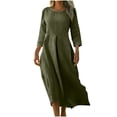 thumbnail image 2 of XUNKUSGA Cotton Linen Dresses for Women Casual Soild Button Up Long Dresses Fashion Crew Neck 3/4 Sleeve Flowy Maxi Dress for Daily,Work ,Beach S-2XL,Green, 2 of 9
