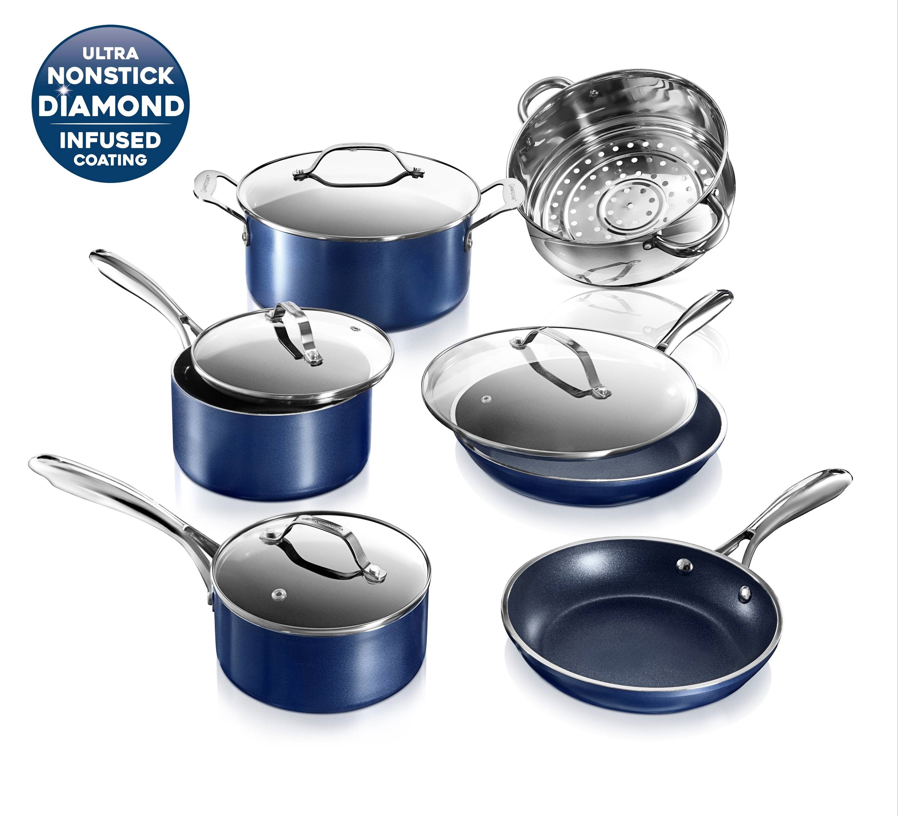 Granite Stone Classic Blue 10 Piece Pots and Pans Set with Ultra