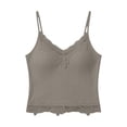 thumbnail image 5 of Womens Cotton Camisoles Lace V Neck Tank Top Summer Spaghetti Strap Slim Fitted Sexy Cami Tops Casual Soft Lightweight Going Out Cute Shirts Trendy Beach Travel Clothes, Light Ashy XL, 5 of 5