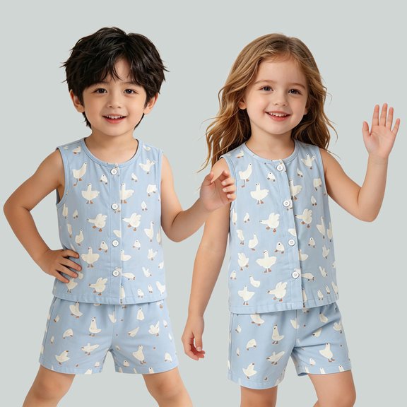 BOOMNY Child Girls Pajamas Sets 2 Peice Graphic Sleeveless Sleepwear Tops Shorts Pjs Set for Kids Cozy Loungewear Homewear