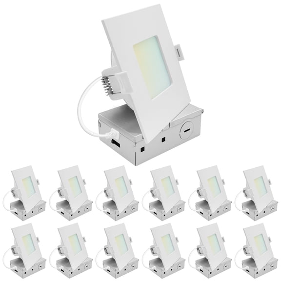 LUXRITE 4 In. LED Square ECO Backlit Mini Panel Light, 5CCT 2700K-5000K, 1000LM 11W 100 Beam Dimmable ETL Rated 12 Pack