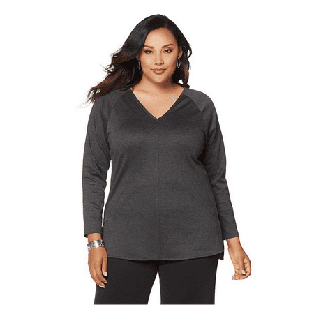 N Natori V-Neck Ponte Top Polyester Gray size M