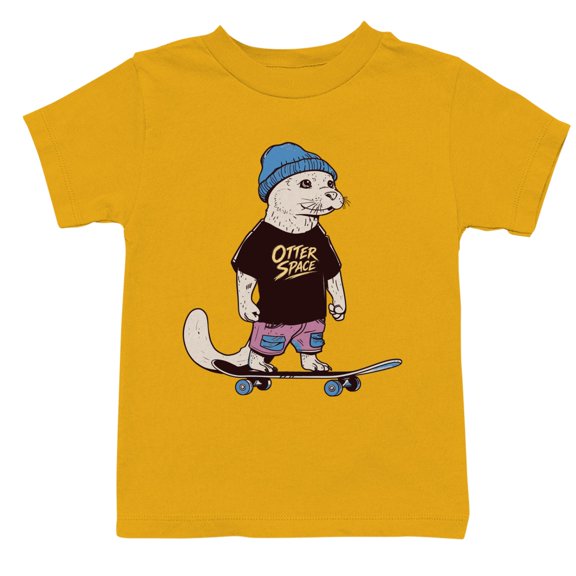 Smartprints Otter Space Skater Cartoon Youth T-Shirt Gold, Cotton, XS