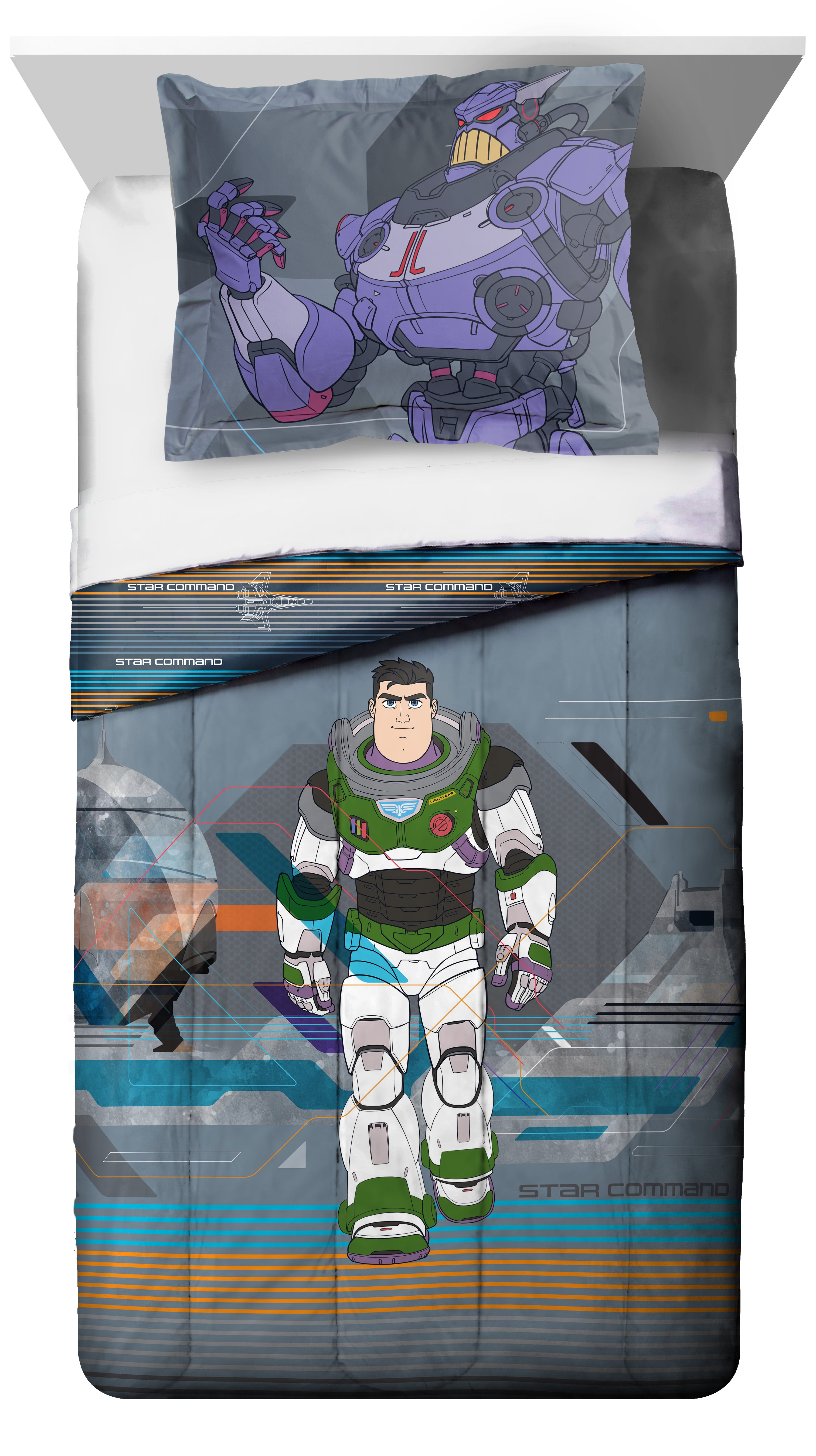 Buzz Lightyear Inner Space Kids 2-Piece Twin/Full Reversible Comforter and Sham Bedding Set, Microfiber, Gray, Disney
