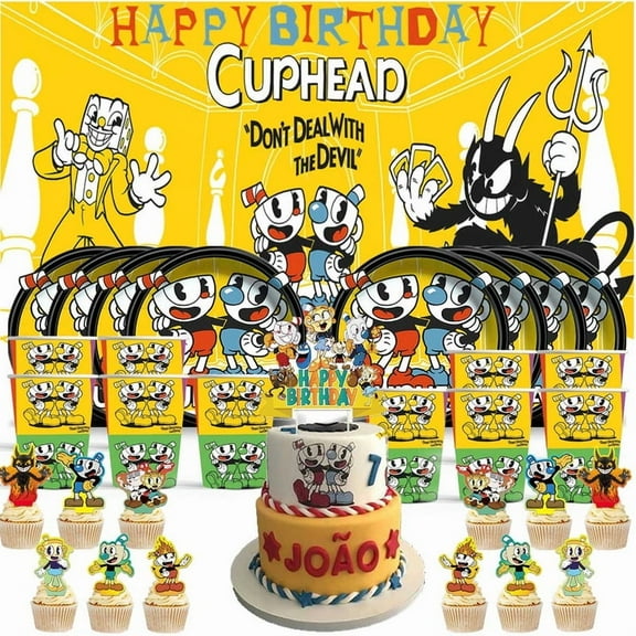 Cuphead Birthday Cups Party Supplies Decor Backdrop Paper Plates Fans Decorations Banner