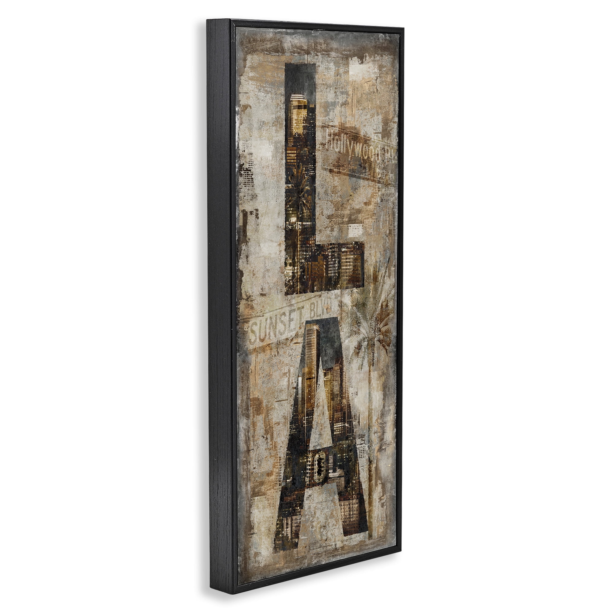 Stupell Industries Los Angeles Montage Collage Town & City Painting Black Framed Art Print Wall Art, 10 x 24