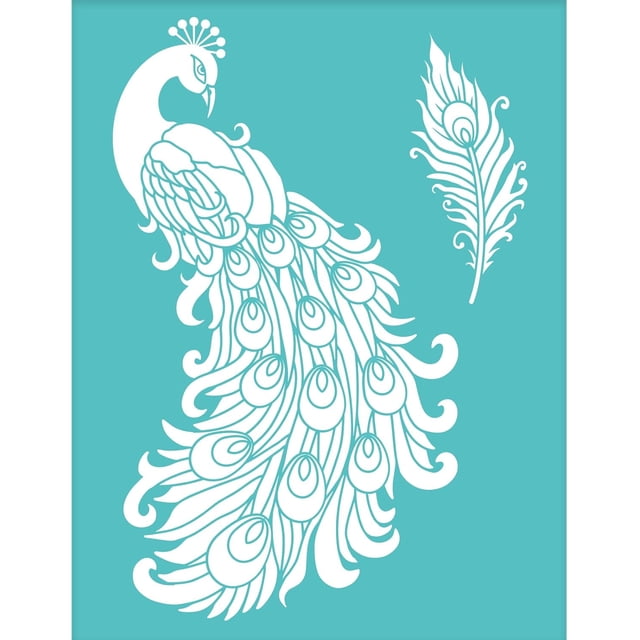 2 plantillas de pavo real de 22 x 28 cm (8,6 x 11 pulgadas), autoadhesivas, reutilizables, para serigrafía, con diseño de plumas y lavables. Ideales para decorar camisetas y telas.