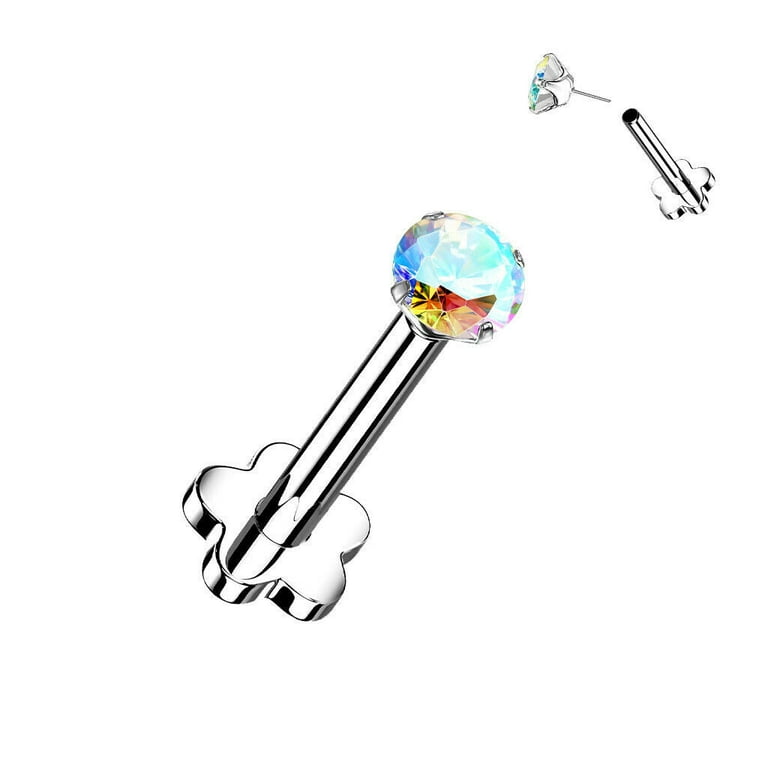 Implant Grade Titanium Flower Push In Threadless Labret With Flat Back Implant Grade Titanium Flower Push In Threadless Labret With Flat Back