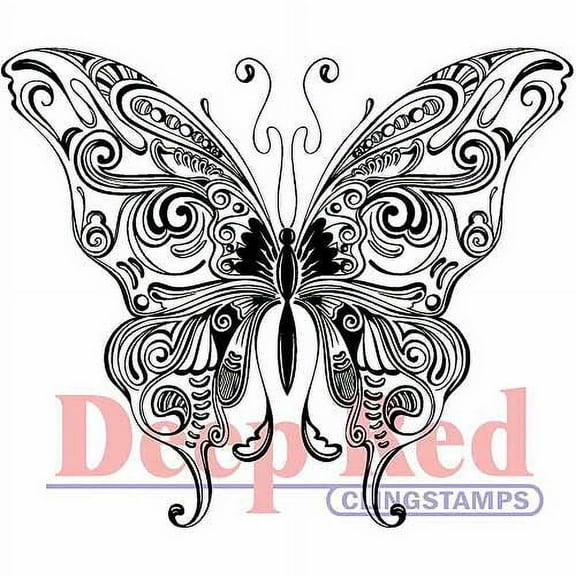 Deep Red Stamps Butterfly Swirl Rubber Cling Stamp 3.2 x 2.75 inches.