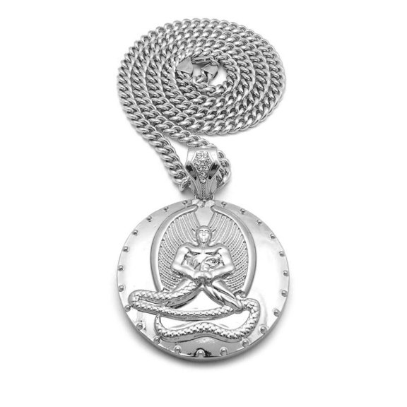 LARGE EUPHANASIA MEDAL PENDANT & 6mm 24" CUBAN HIP HOP STYLE JEWELRY CHAIN SILVER PLATED