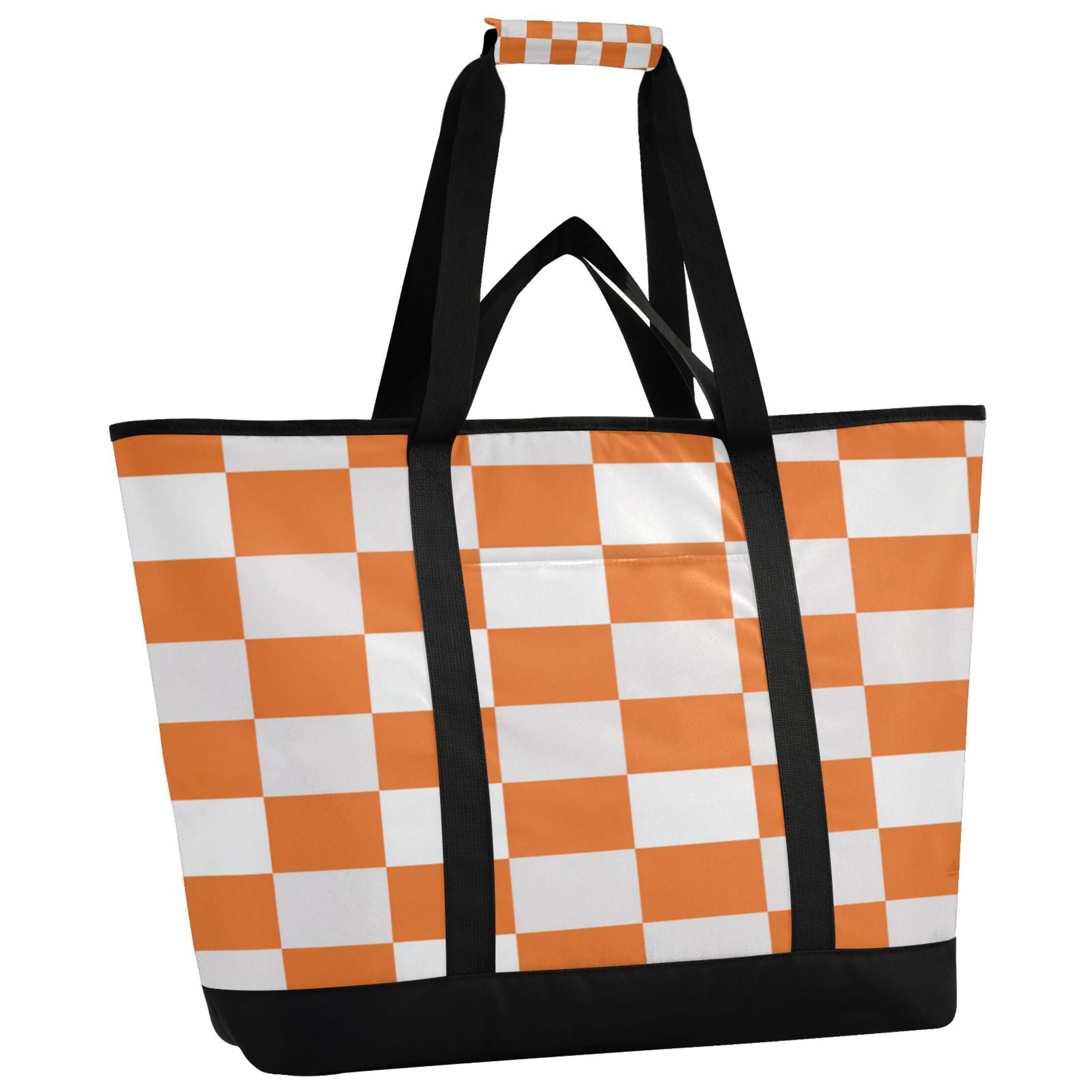 Extra-Large Wide Opening Design Capacity Hand-Held Ice Pack Thickened Insulation Layer For Long-Lasting Cold Retention For Outdoor Shopping Picnics And Camping Orange Checkerboard