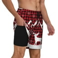 thumbnail image 3 of Haiem Christmas Buffalo Plaid Mens Swim Trunks with Compression Liner 2 in 1 Swimming Shorts Stretch Swimwear Quick Dry,Board Shorts-Medium, 3 of 9