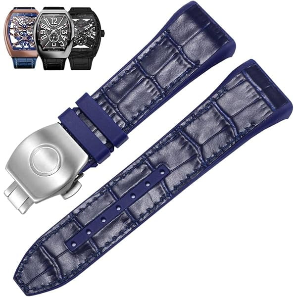 wonima11 28mm Nylon Genuine Leather Silicone Watch Band Black Blue Folding Buckle Watch Strap for Franck Muller V45 Series Watchbands