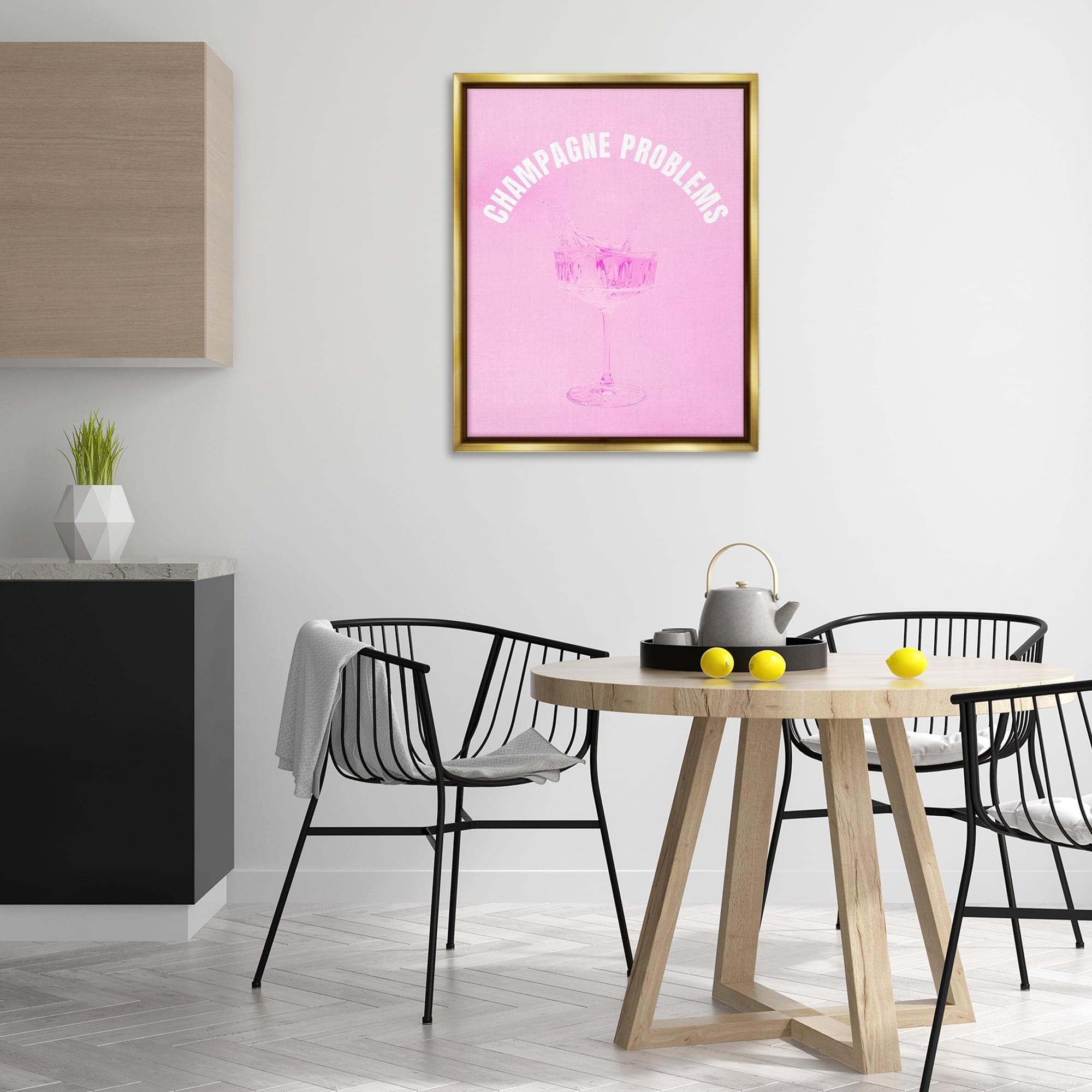 Stupell Industries Champagne Problems Pink Food & Beverage Painting Gold Floater Framed Canvas Art Print Wall Art, 25 x 31