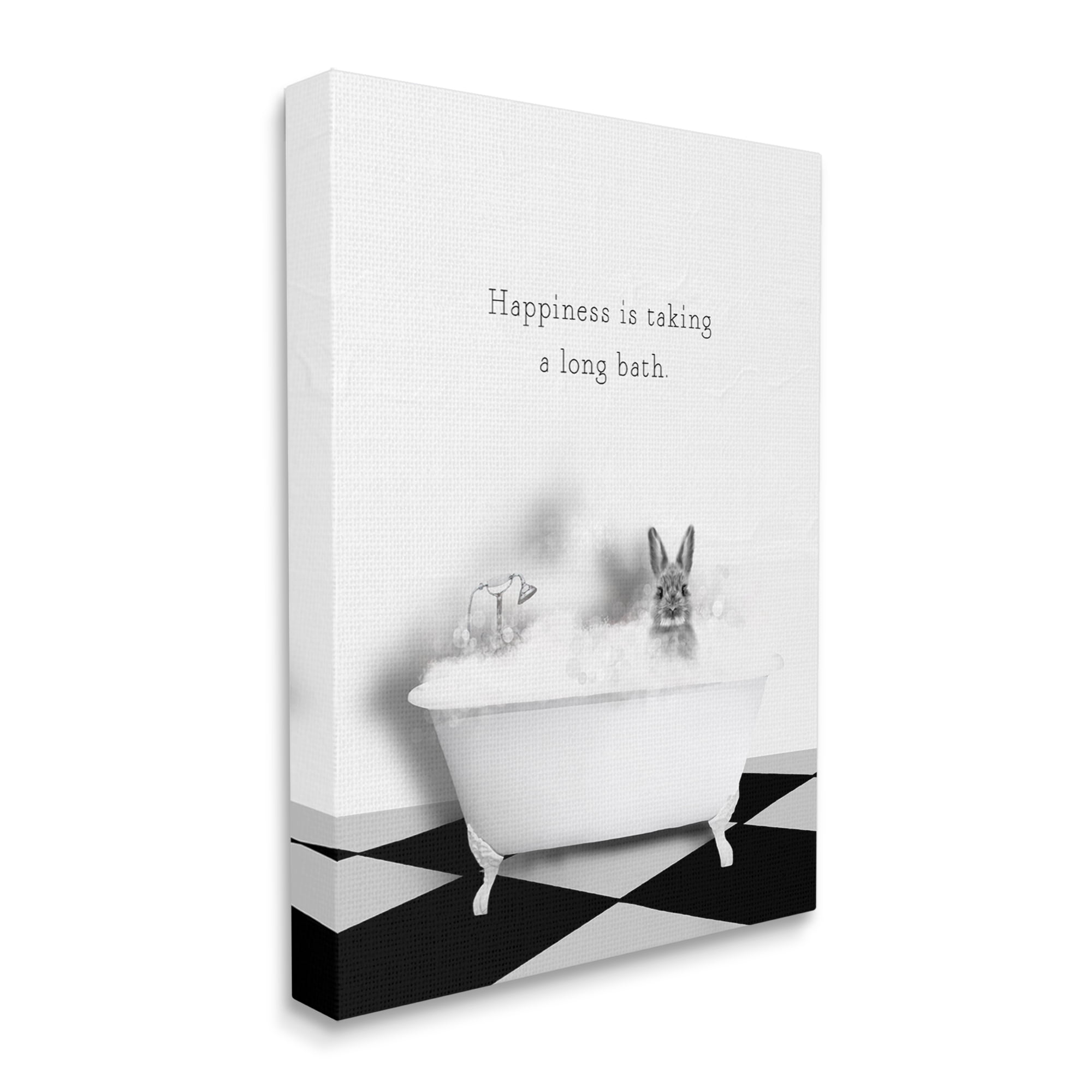 Stupell Industries Happiness is Long Bath Bunny Animals & Insects Painting Gallery Wrapped Canvas Art Print Wall Art, 30 x 40