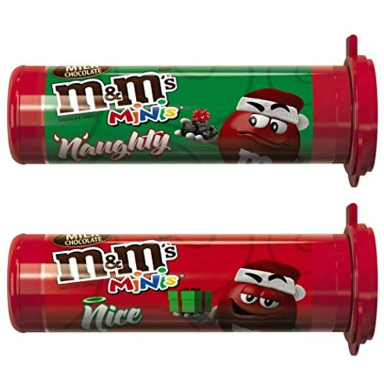 Mars (2) Tubes M&Ms Minis Milk Chocolate Candy - Holiday Edition Naughty  Or Nice Set - Net Wt. 1.08 Oz Each Tube 