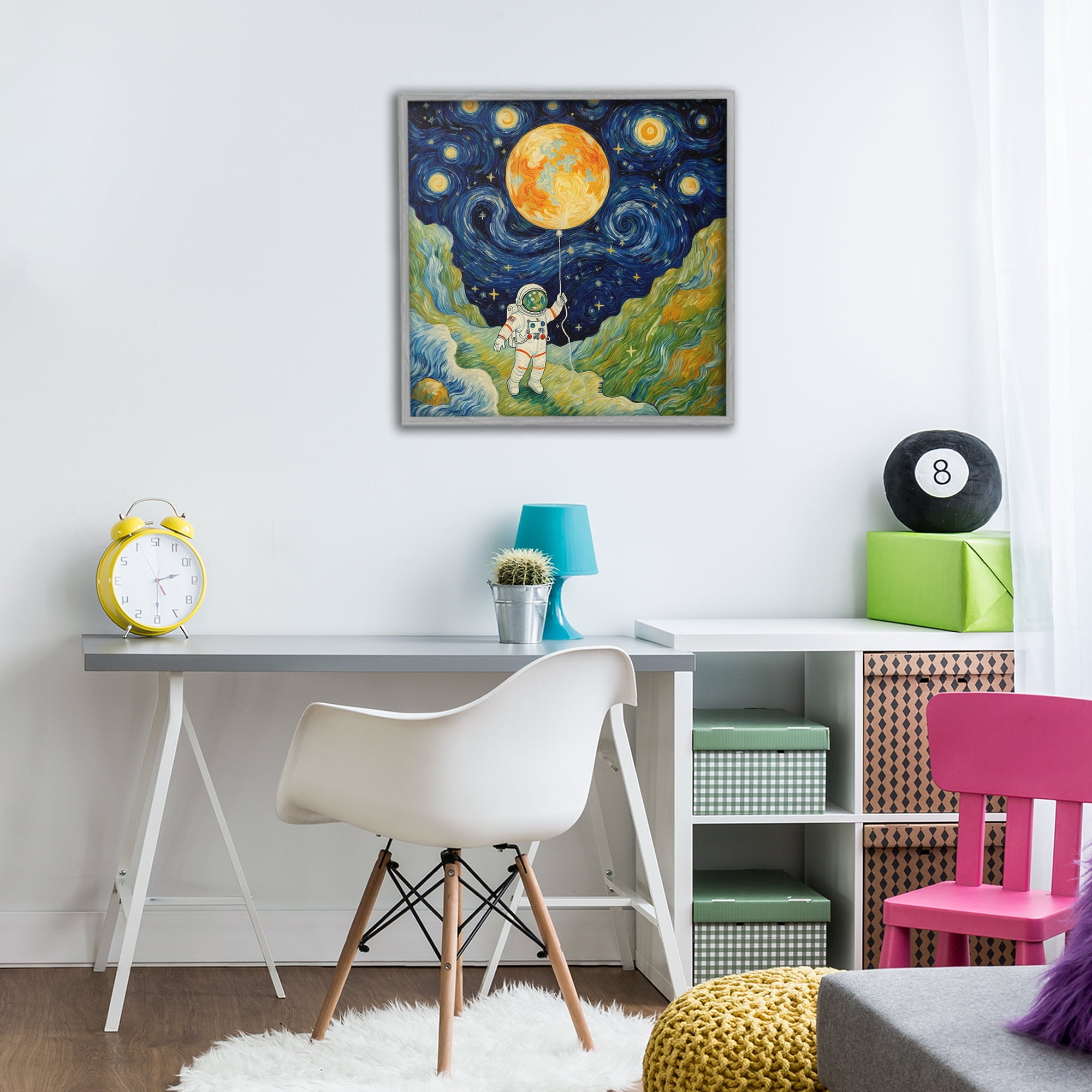 Impressionist Astronaut in Space Gray Framed Giclee Art, design by Angie Hawke