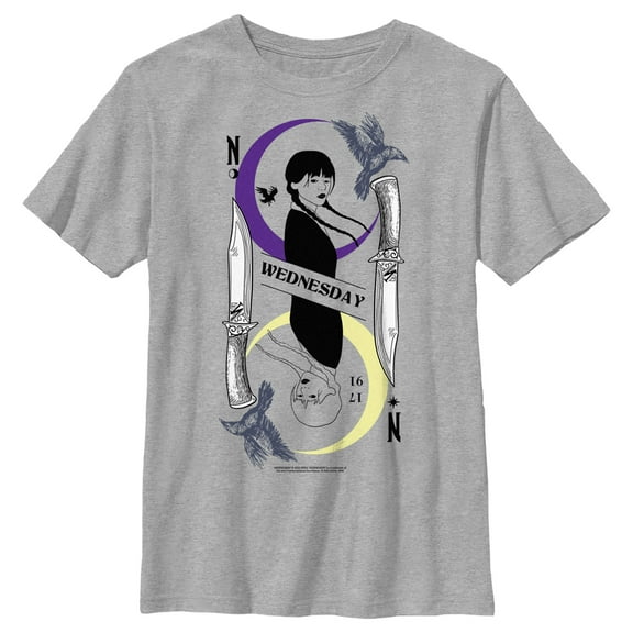 Boy's Wednesday Character Line Art  Graphic Tee Athletic Heather Medium