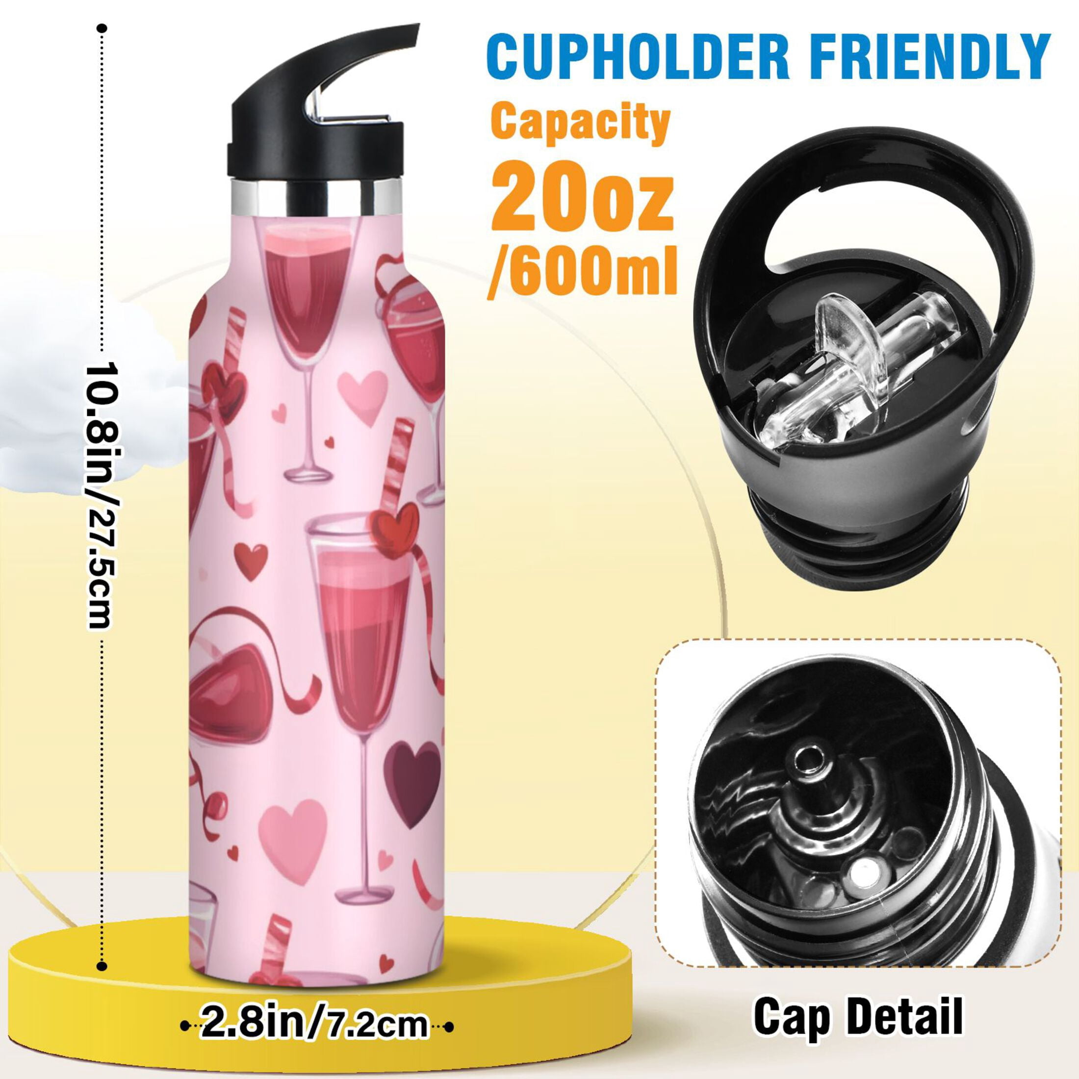 Kids Insulated Stainless Steel Sports Water Bottle 600ml (20oz) Cocktail Pattern