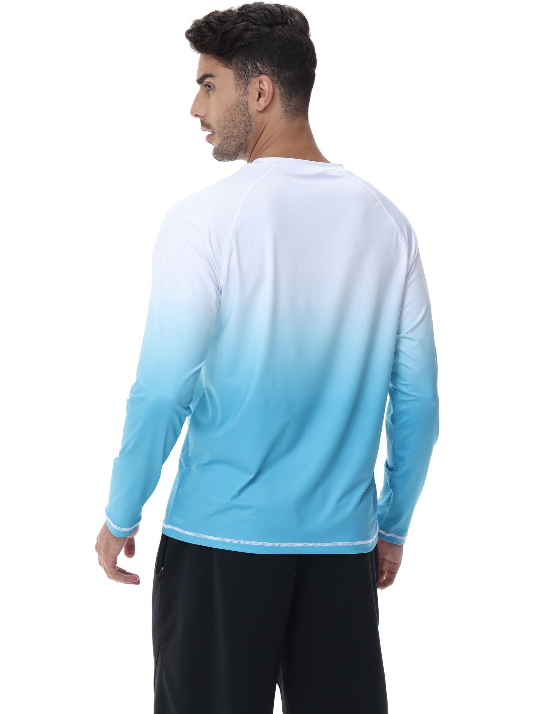 Pdbokew Long Sleeve Swim Shirts for Men Sun Protection Shirt Running  Rashguard UPF 50+ UV Swimwear Athletic Workout Navy Gradient White Size XL  