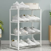 4-Tier Shoe Rack Organizer | Stackable Plastic Shoe Shelf for Men Women & Kids | Black or White | Space-Saving Storage for Closet Entryway Bedroom | Easy Assembly No Tools Needed