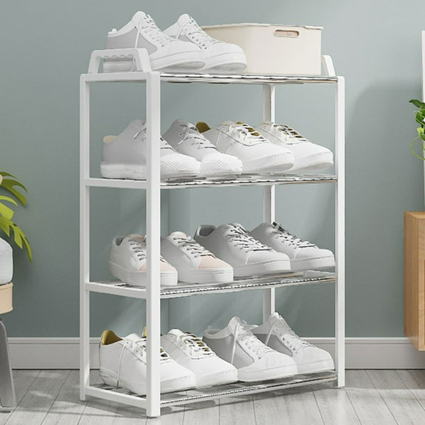 Zapatero organizador de 4 niveles | Estante de plástico para guardar zapatos | Zapatero blanco para entrada, armario y dormitorio | 53 x 42 x 18 cm | Fácil montaje sin herramientas