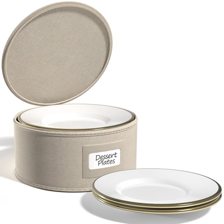 Sorbus China Storage Containers with Lid – Dinnerware Organizer for Dessert Plates (Service for 12) with Felt Protectors Beige