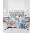 thumbnail image 2 of Quilt King Size Bedding Set, Blue Coastal Reversible Summer Quilt 3 Pieces, Coral Shell Starfish Seahorse Summer Beach Lightweight Bedspreads Coverlets with 2 Pillow Shams for All Seasons, 2 of 5