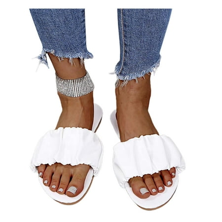 

Women s Open Toe Flat Slides Mules Ladies Summer Casual Slip On Sliders Sandals