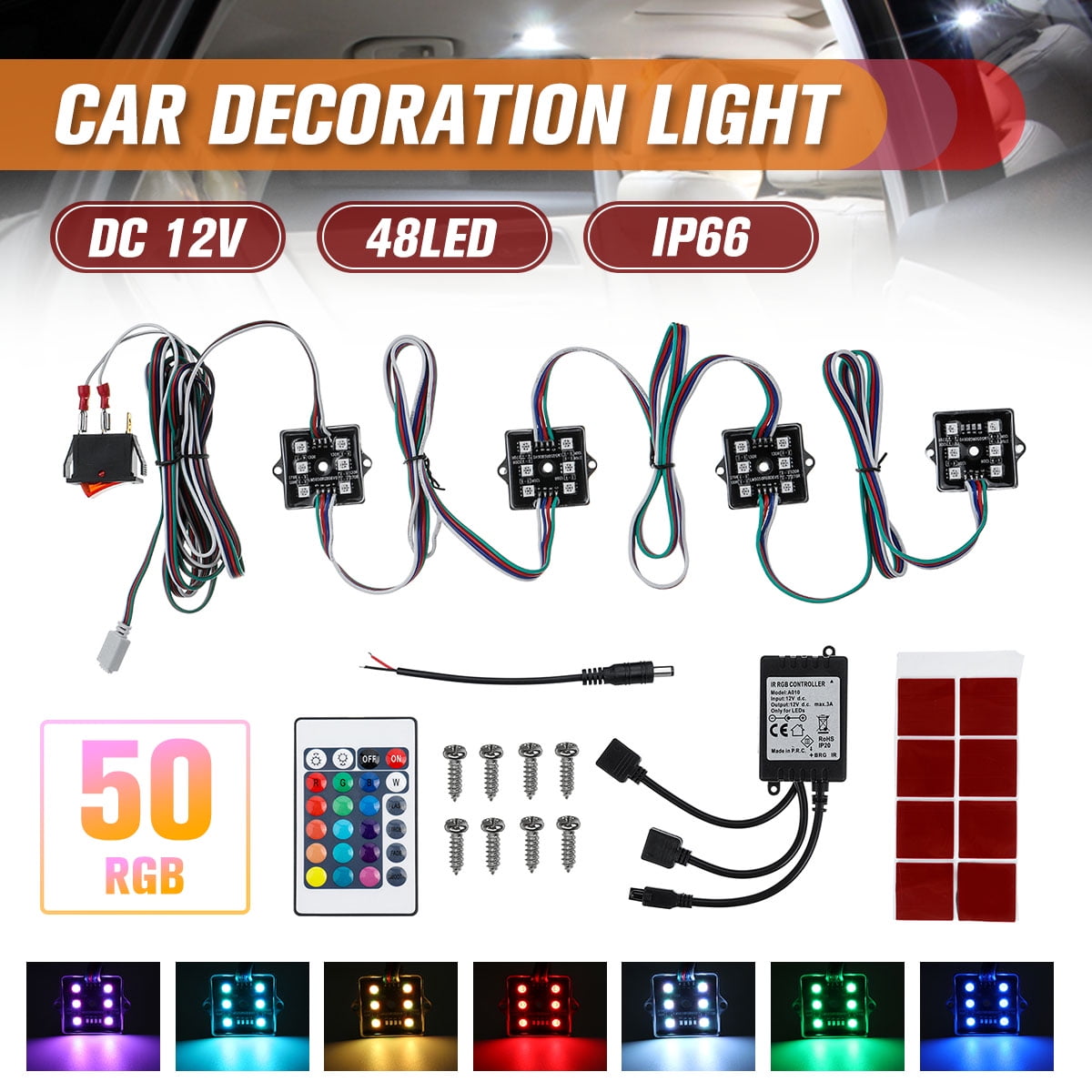 8X RGB 48LED Car LED Rock Lights Under Body Lighting Atmosphere Lamps Waterproof