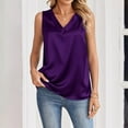 thumbnail image 4 of Dressy Blouses for Women V Neck Casual Sleeveless Tops Satin Blouse - for Dating Office Work Dark Purple XL, 4 of 6