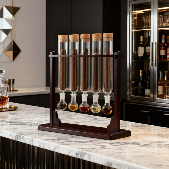 Cigar Flavor Injector Humidifier, Cigar Infuser Glass Tube Humidor Kit, Aromatherapy Hanging Wooden Base Display Rack with Straight Pipe,Innovative Flavor Infusion Technology
