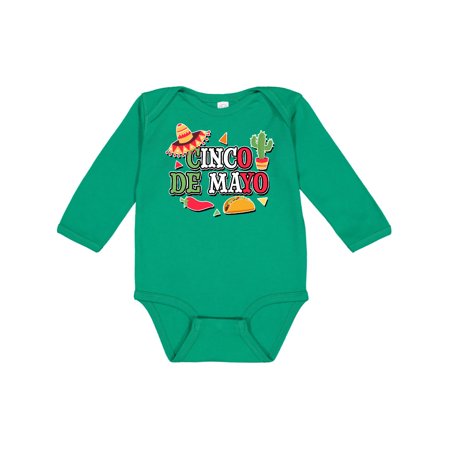 

Inktastic Cinco De Mayo with Sombrero Red Chili Pepper Taco and Cactus Gift Baby Boy or Baby Girl Long Sleeve Bodysuit