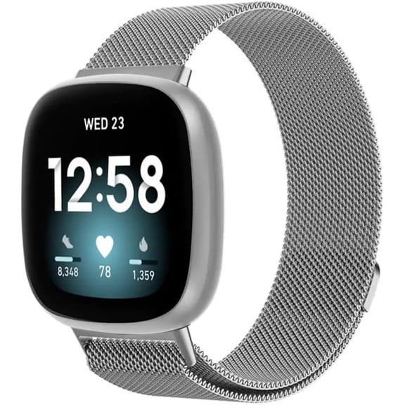 XIHAMA Straps Compatible with Fitbit Versa 3/Versa 4/Sense 2, Adjustable Stainless Steel with Magnetic Replacement Straps for Women Men,Silver,Size L