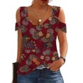 thumbnail image 1 of Fiudx Tops para Mujer Blusas Plegables con Cuello En V para Mujer, Camisas con Hombros Descubiertos, Top de Manga Corta Estampado, 1 of 5