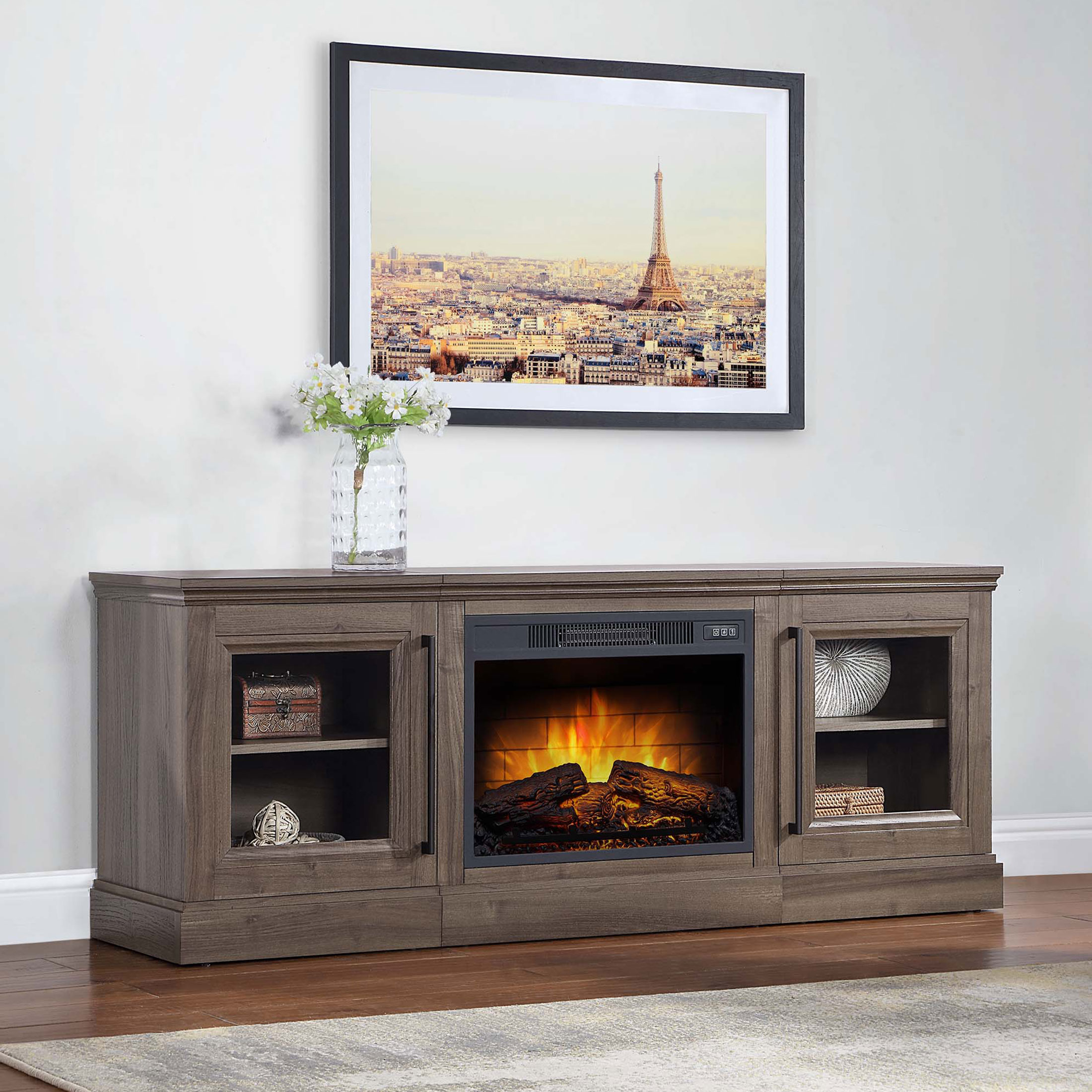 Whalen Furniture Quantum Flame Media Fireplace TV Stand for TV’s up to 75”, Walnut Brown Finish - image 2 of 12