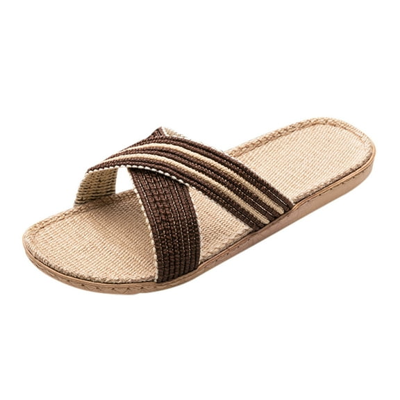 Men'S Stylish Open-Toe Slippers Slippers For Womens Men Linen Shoes Women Summer Household Beach Slippers Sandals Floor Shoes Slides Men'S Beach House Slip-On Sandals