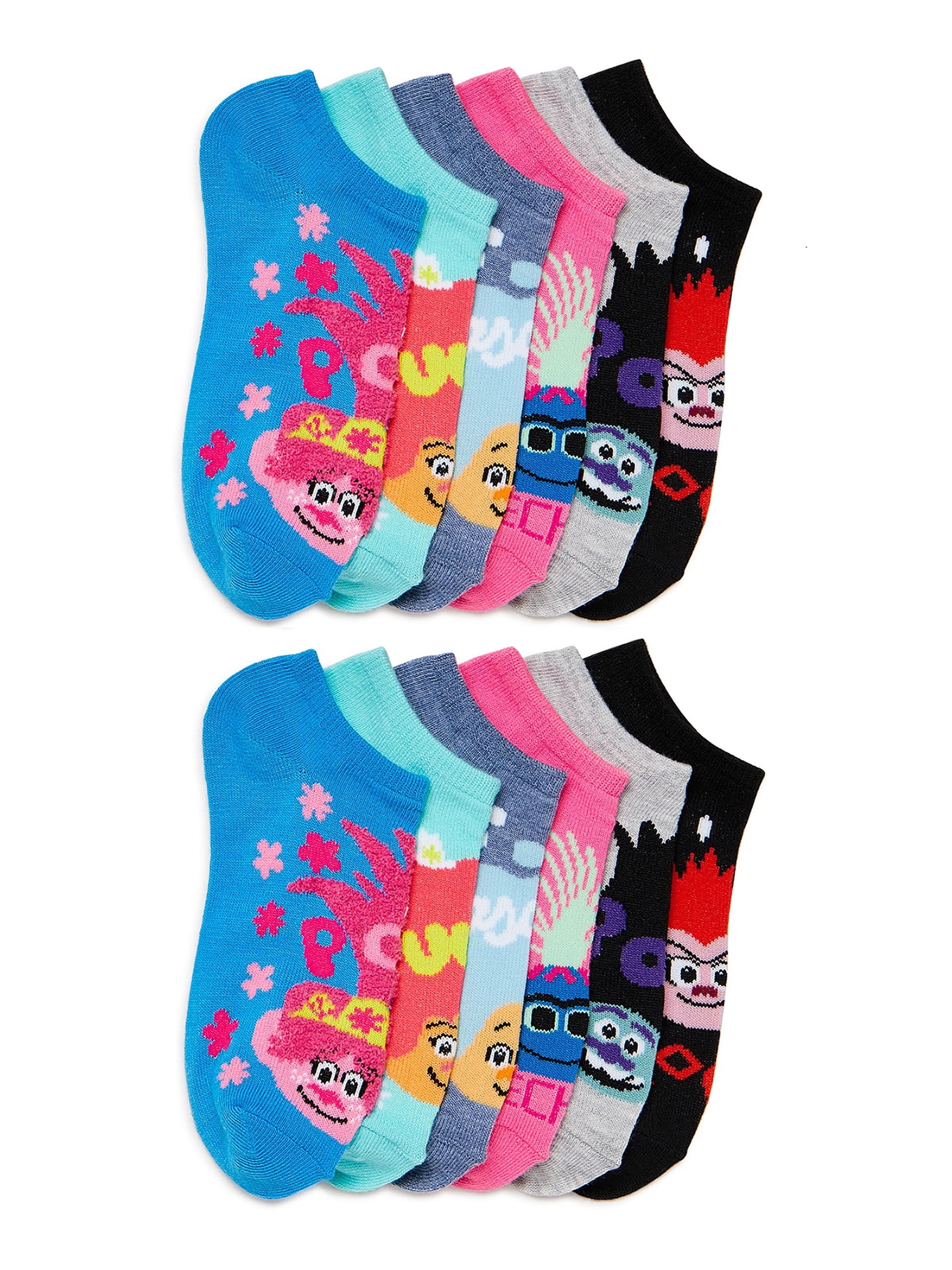Trolls 2 Girls No Show Socks, 12-Pack, Sizes S-L