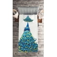 thumbnail image 2 of Ambesonne Peacock Quilted Coverlet 2 Pcs, Floral Feathery Bird Motif, Twin Size, Blue Yellow, 2 of 2