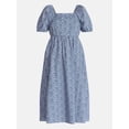 thumbnail image 4 of Time and Tru Women's Tie Back Cotton Midi Dress with Short Puff Sleeves, Sizes XS-XXXL, 4 of 4